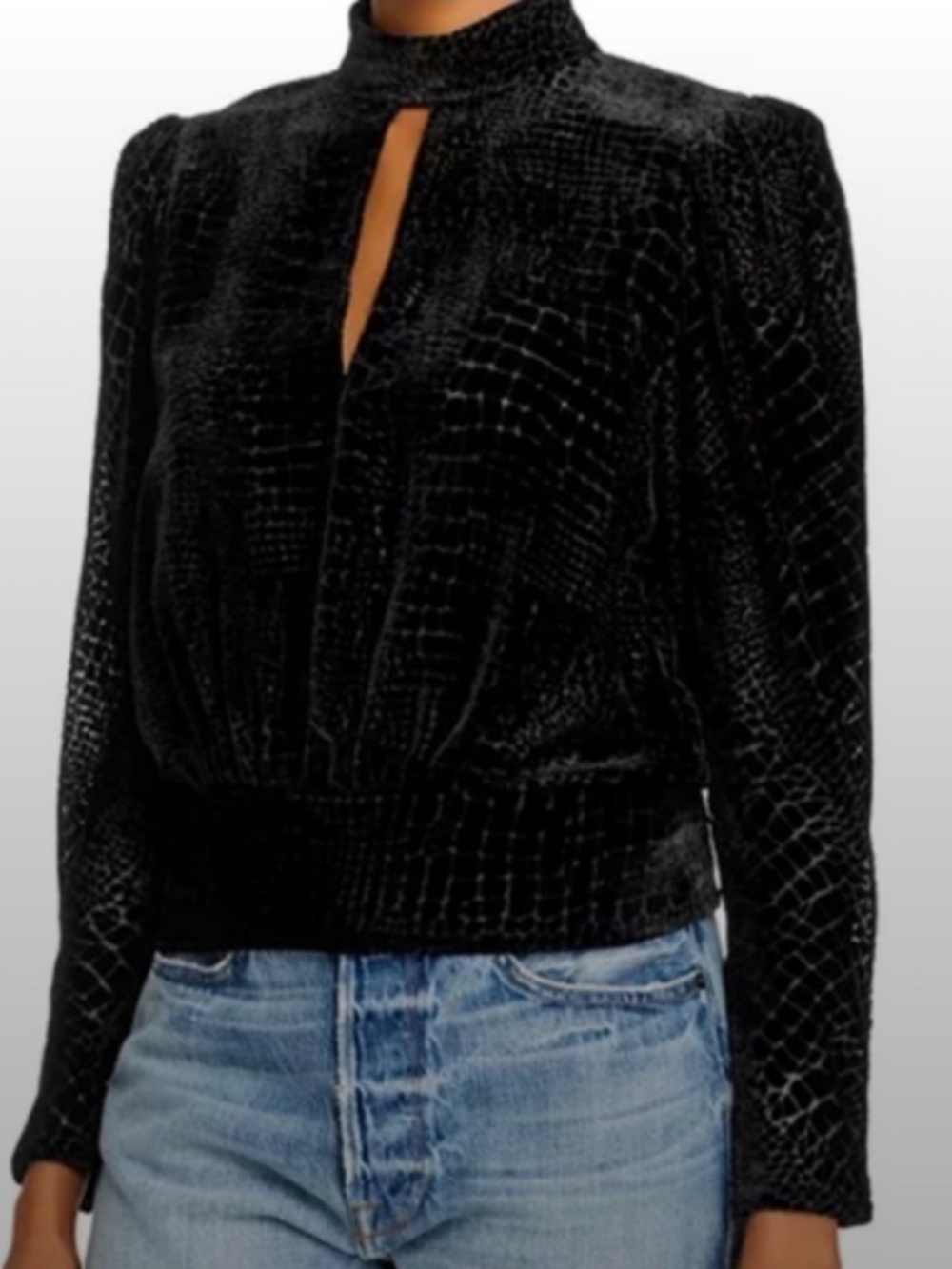 Frame  All over croc- pattern burnout velvet top black medium